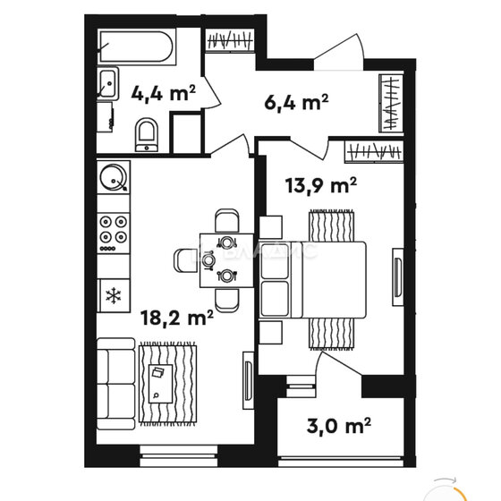 45,3 м², 2-комнатная квартира 11 011 000 ₽ - изображение 1