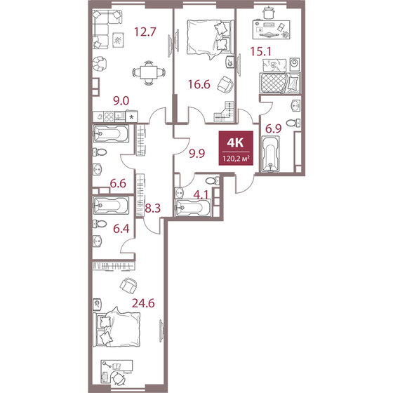 120,2 м², 4-комнатная квартира 66 867 260 ₽ - изображение 1