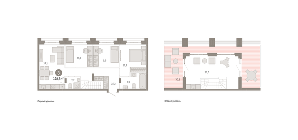 Квартира 128,7 м², 3-комнатная - изображение 1