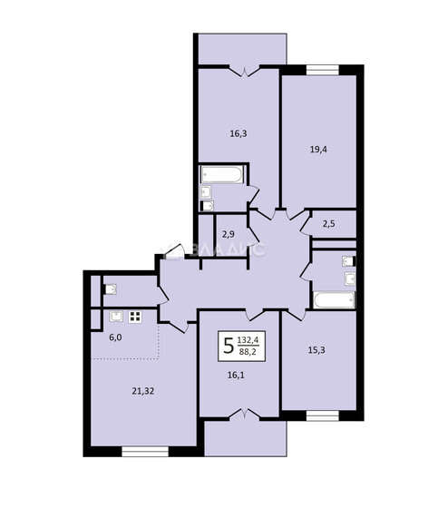 132,4 м², 5-комнатная квартира 25 726 000 ₽ - изображение 1