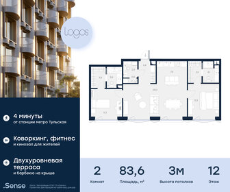 Квартира 83,6 м², 2-комнатные - изображение 1