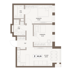 Квартира 65,3 м², 2-комнатная - изображение 1