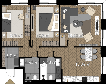 81,1 м², 3-комнатные апартаменты 33 956 396 ₽ - изображение 77