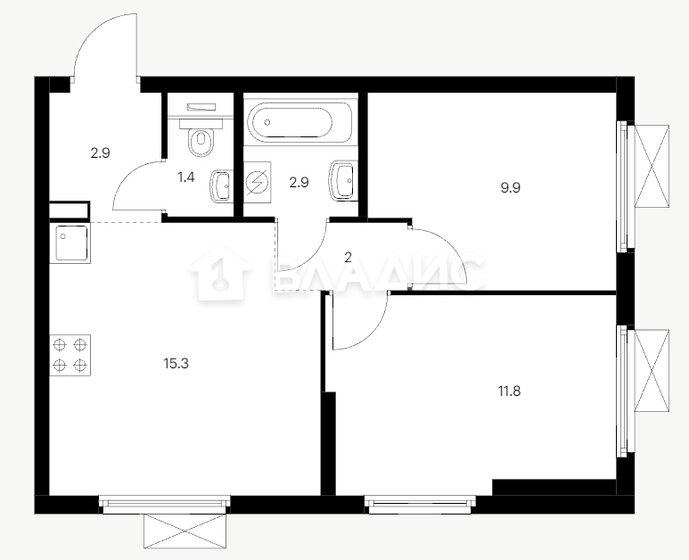 46,2 м², 2-комнатная квартира 14 499 000 ₽ - изображение 1