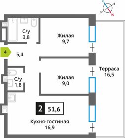 Квартира 51,6 м², 2-комнатная - изображение 1