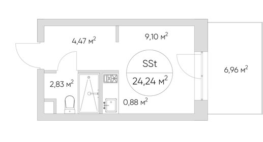 Квартира 24 м², студия - изображение 1