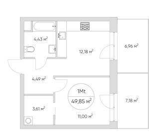 Квартира 49 м², 1-комнатные - изображение 2