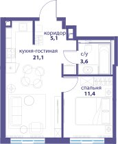 Квартира 41,6 м², 1-комнатная - изображение 1