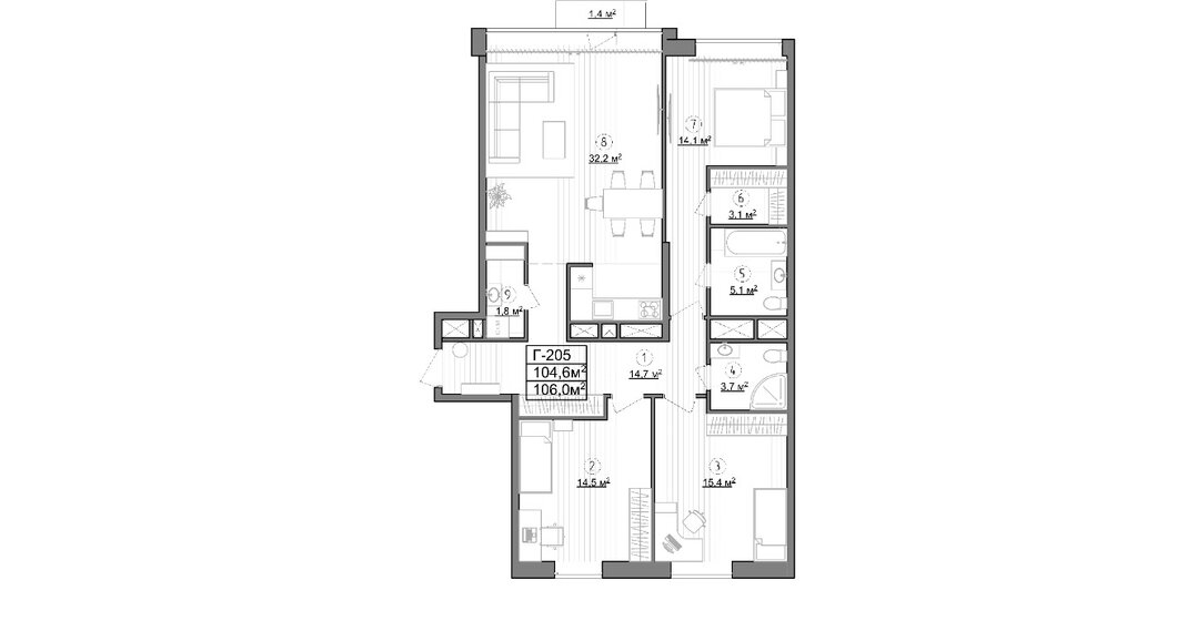 104,6 м², 3-комнатные апартаменты 30 334 000 ₽ - изображение 1