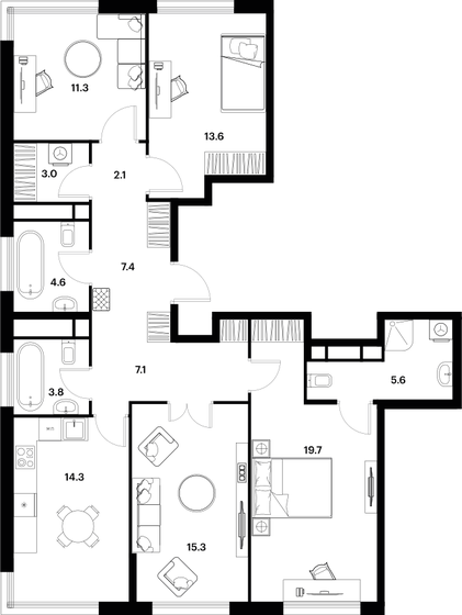 107,8 м², 4-комнатная квартира 48 204 096 ₽ - изображение 1