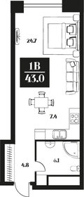 Квартира 43 м², студия - изображение 1