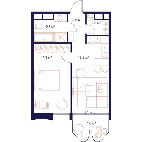 49,4 м², 1-комнатная квартира 25 245 800 ₽ - изображение 1