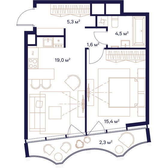 48,1 м², 1-комнатная квартира 24 153 800 ₽ - изображение 1