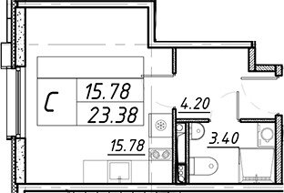 Квартира 23,4 м², студия - изображение 1