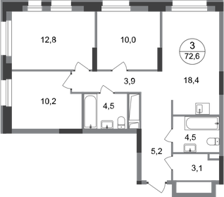 Квартира 72,6 м², 3-комнатная - изображение 1