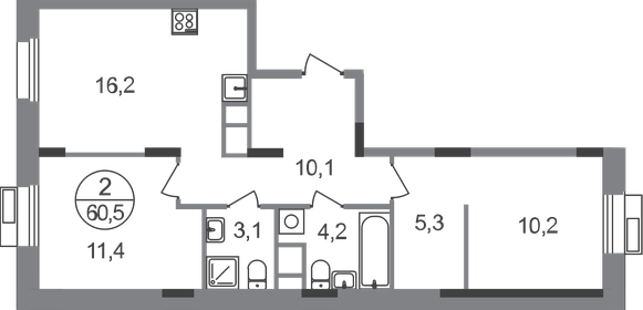 Квартира 60,5 м², 2-комнатная - изображение 1