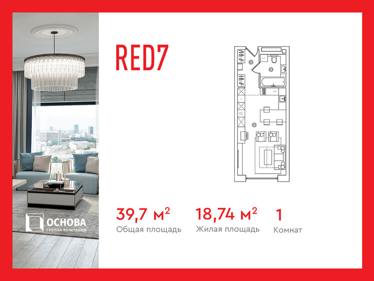 39,7 м², апартаменты-студия 30 370 500 ₽ - изображение 1