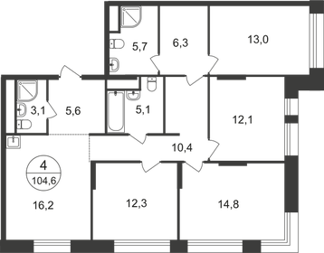 Квартира 104,6 м², 4-комнатная - изображение 1