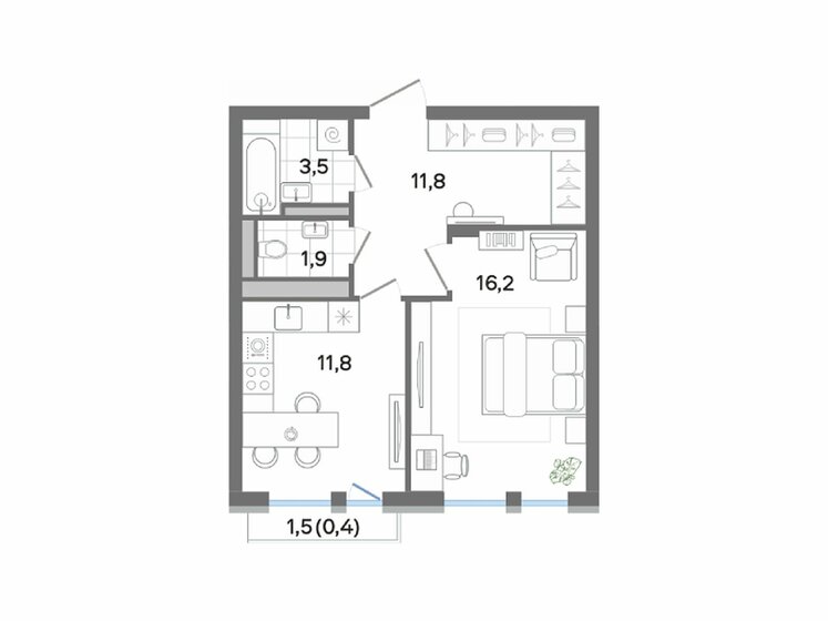 45,6 м², 1-комнатная квартира 7 994 398 ₽ - изображение 18