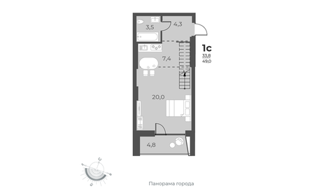 Квартира 49 м², студия - изображение 1