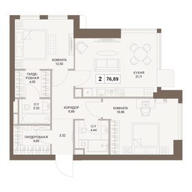 Квартира 76,9 м², 2-комнатная - изображение 1