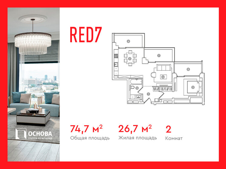 74,7 м², 2-комнатные апартаменты 60 880 500 ₽ - изображение 1