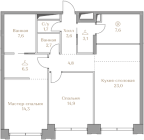 89,5 м², 2-комнатная квартира 118 299 000 ₽ - изображение 96