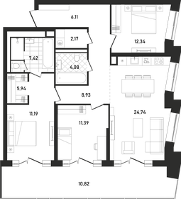 Квартира 104,9 м², 3-комнатная - изображение 1