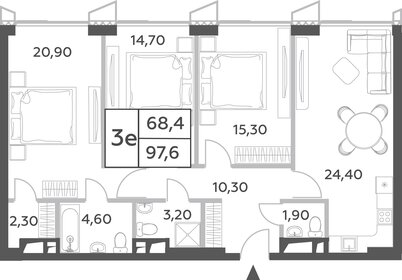 Квартира 97,6 м², 4-комнатная - изображение 1