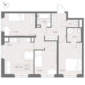 Квартира 68,7 м², 3-комнатные - изображение 1
