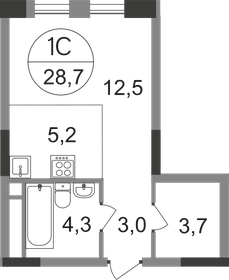 Квартира 28,7 м², студия - изображение 1