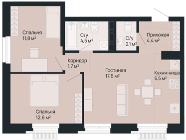 61,1 м², 2-комнатная квартира 14 969 500 ₽ - изображение 31