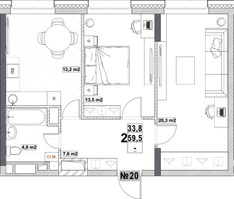 Квартира 59,5 м², 2-комнатная - изображение 1