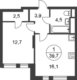 Квартира 39,7 м², 1-комнатная - изображение 1