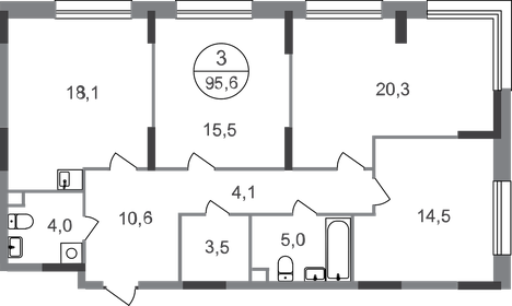 Квартира 95,6 м², 3-комнатная - изображение 1