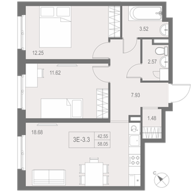 Квартира 58,1 м², 2-комнатные - изображение 1