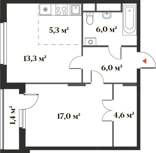 53,6 м², 2-комнатная квартира 12 976 627 ₽ - изображение 1