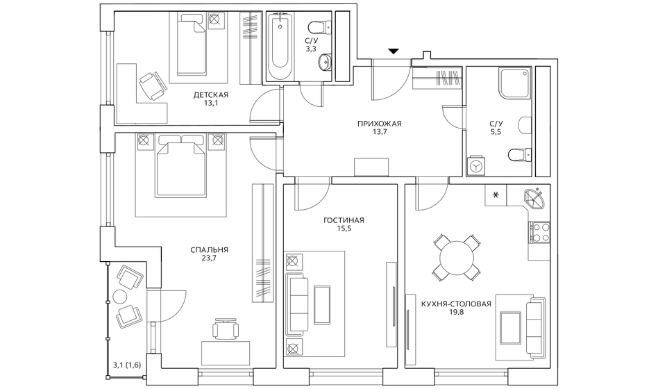 96,2 м², 3-комнатная квартира 41 606 500 ₽ - изображение 1