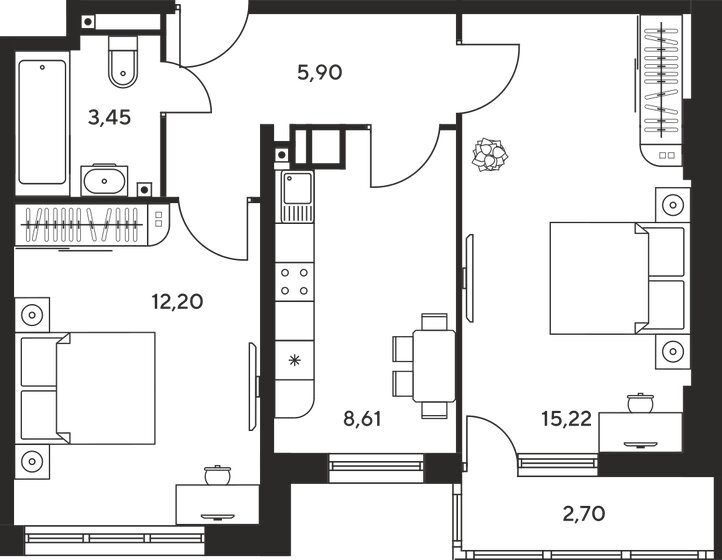 48 м², 2-комнатная квартира 7 410 000 ₽ - изображение 10