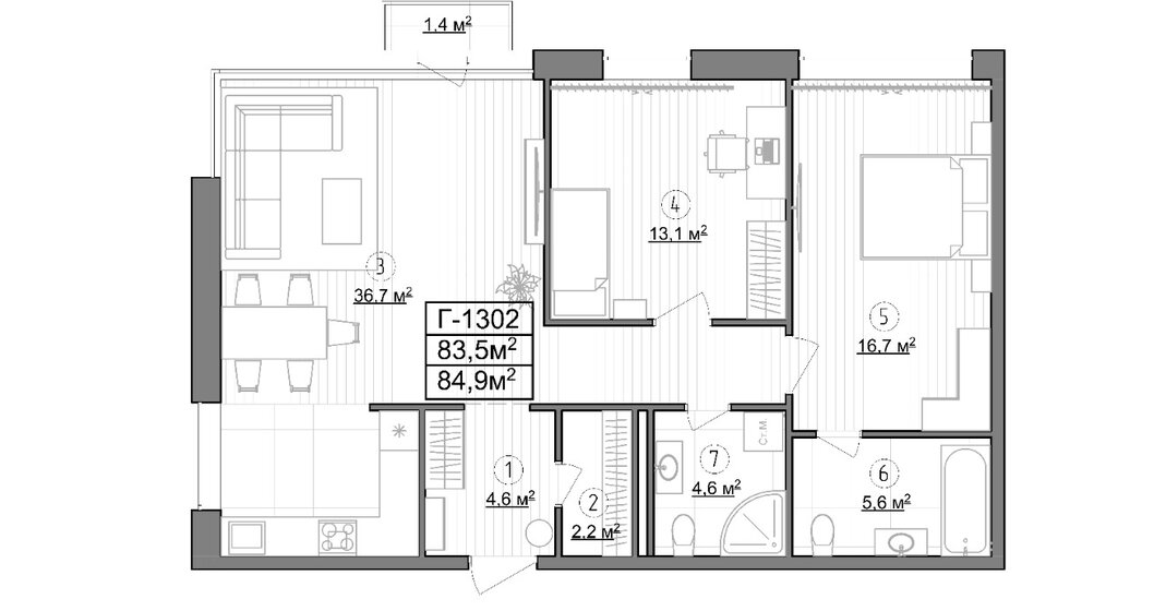 83,5 м², 2-комнатные апартаменты 26 077 050 ₽ - изображение 1