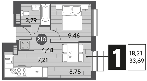 34,7 м², 1-комнатная квартира 4 399 999 ₽ - изображение 101