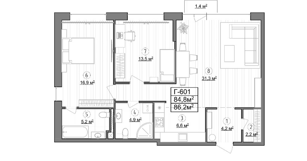 84,8 м², 2-комнатные апартаменты 22 206 576 ₽ - изображение 1