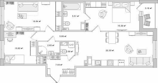 Квартира 91,2 м², 3-комнатная - изображение 1