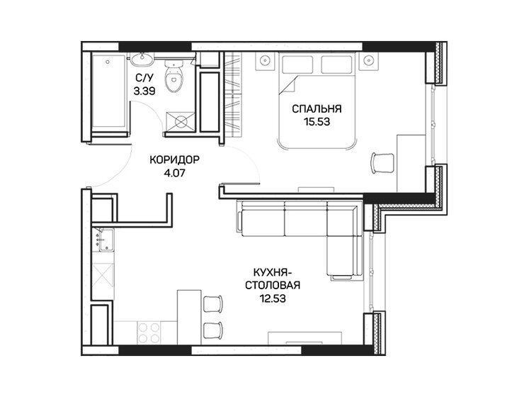 35,5 м², 1-комнатные апартаменты 8 100 000 ₽ - изображение 1