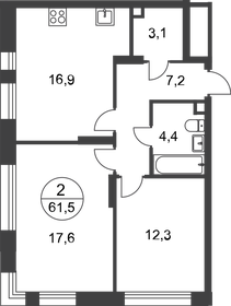 Квартира 61,5 м², 2-комнатная - изображение 1