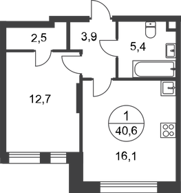 Квартира 40,6 м², 1-комнатная - изображение 1