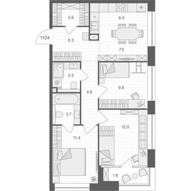 Квартира 69,2 м², 3-комнатная - изображение 1