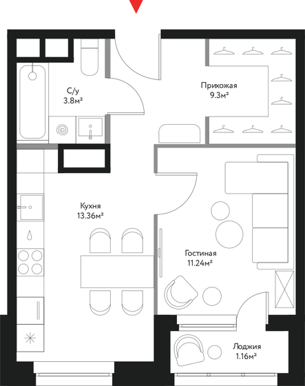 38,9 м², 1-комнатная квартира 16 904 100 ₽ - изображение 1