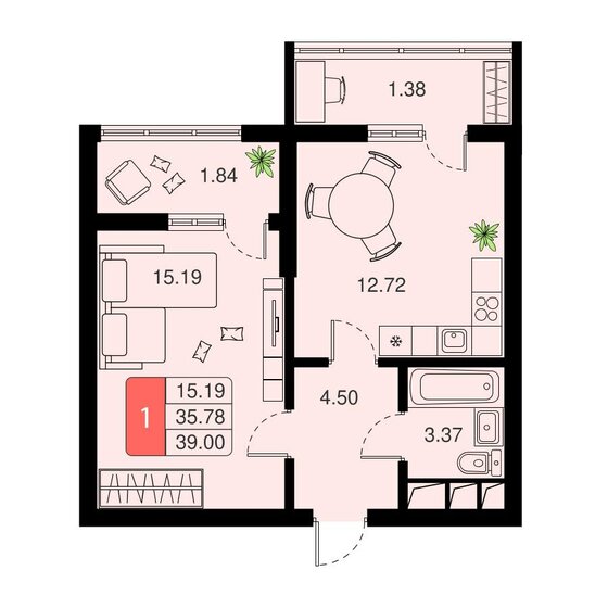39 м², 1-комнатная квартира 8 853 000 ₽ - изображение 18