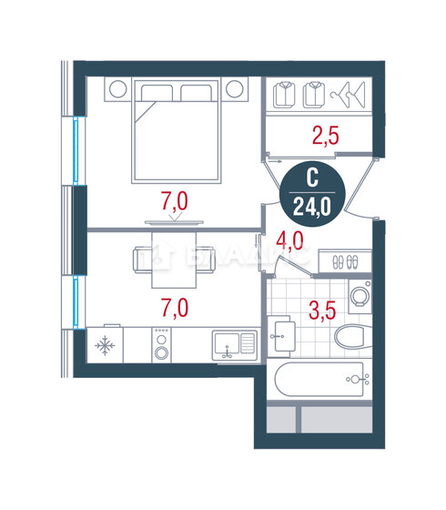 24 м², квартира-студия 7 600 000 ₽ - изображение 46